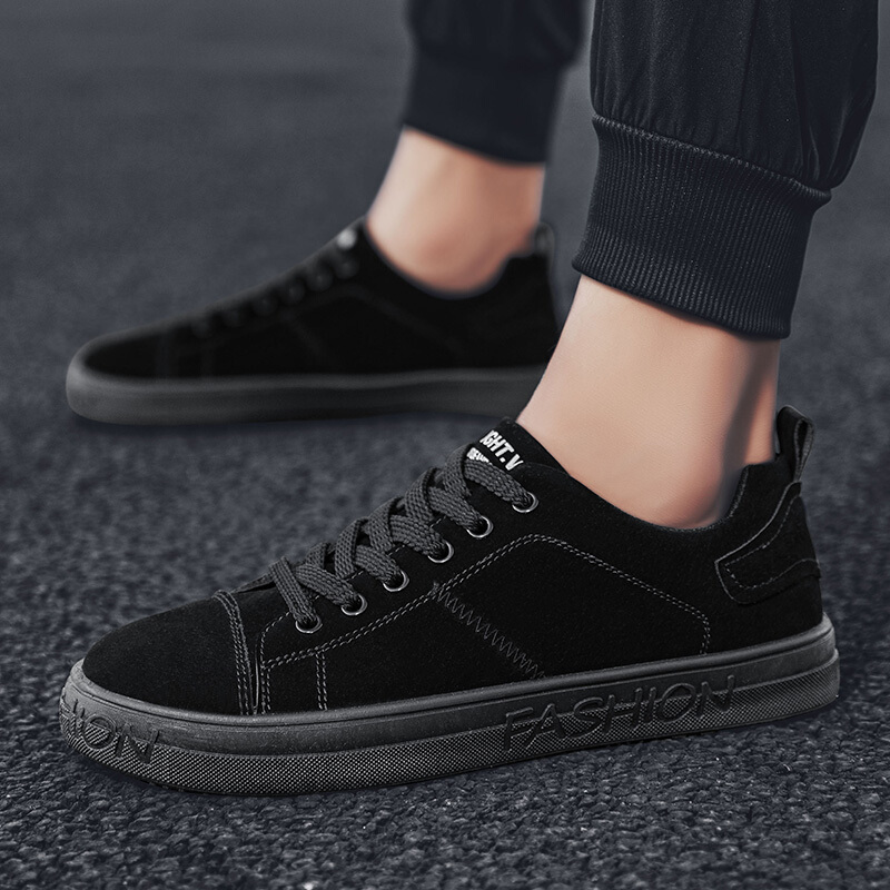 xeejee秋季全黑色男鞋子上班工作鞋小黑鞋男士平底开车鞋劳保鞋纯黑