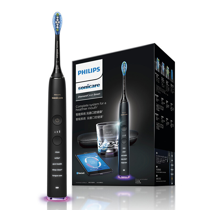 飞利浦(PHILIPS) 电动牙刷 HX9924/12 钻石黑亮白智能型 充电式声波震动牙刷蓝牙版 五大模式智能计时