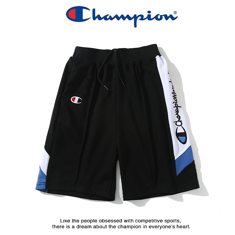 Champion冠军潮牌抽绳运动撞色拼接 刺绣英文短裤
