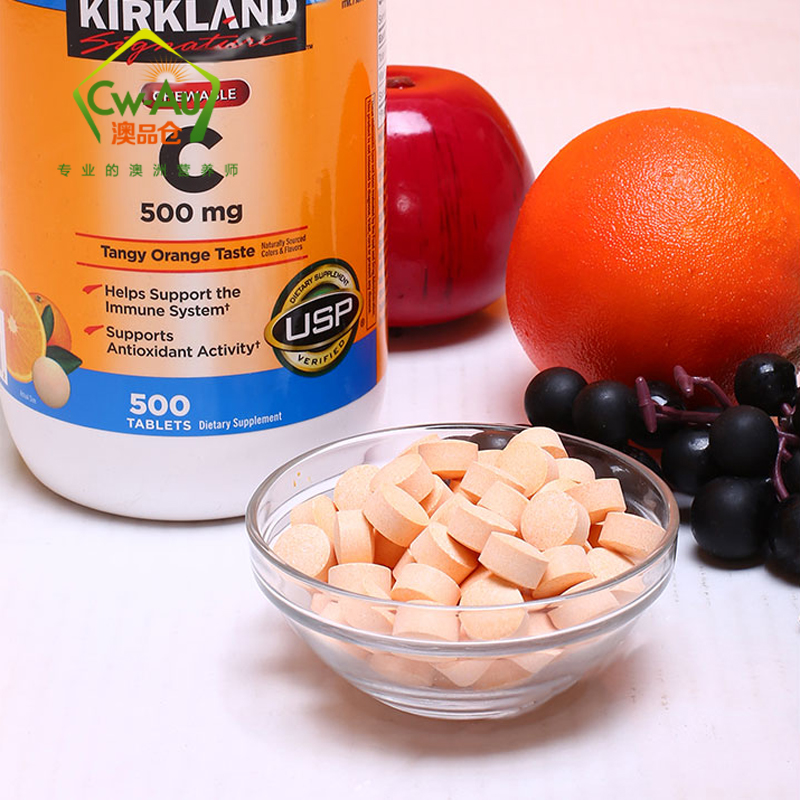 柯克兰 Kirkland 橙味维生素C 咀嚼片500mg 500粒 1瓶装 玫瑰果VC 澳洲进口高清大图