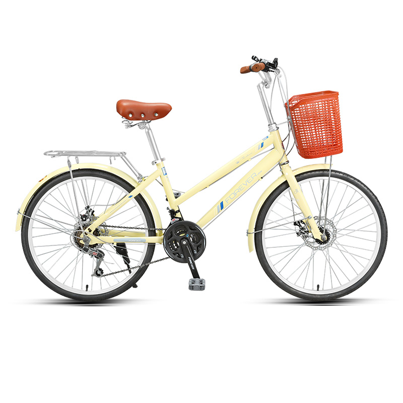 变速时尚小清新城市休闲通勤自行车脚踏车带车篮后货架单车梦幻女神