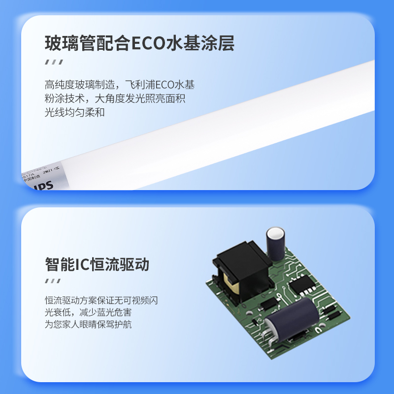飞利浦(philips)双端进电T8 LED灯管节能日光灯家用高亮长条灯管0.6米8W白光6500K