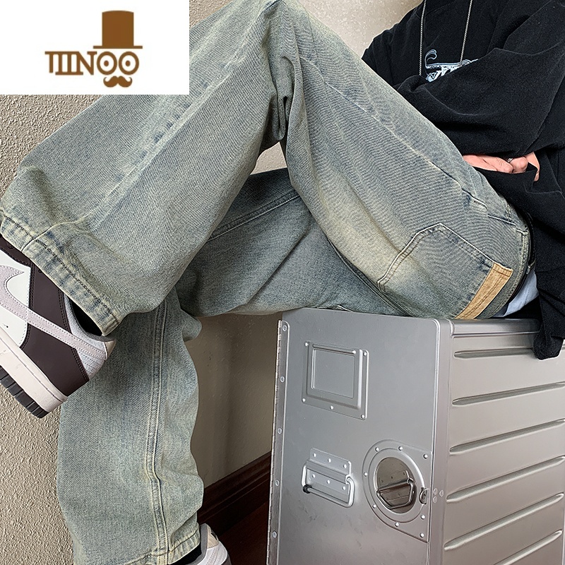 YANXU水洗牛仔裤男款夏季百搭宽松直筒阔腿裤子美式vibe高街潮松阔子裤高清大图