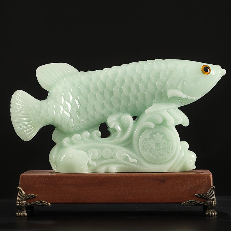美帮汇玉石金龙鱼摆件工艺品客厅家居玄关电视柜装饰品乔迁礼品高清大图