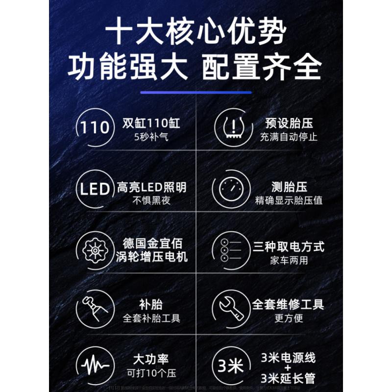 [补贴10%]车载充气泵双缸110大功率汽车用家用两用220v轮胎小型打气筒加气高清大图