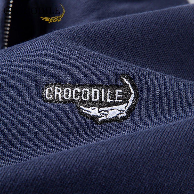 鳄鱼恤CROCODILE 长袖POLO衫男秋季纯色半拉链立领宽松大码休闲长袖衫高清大图