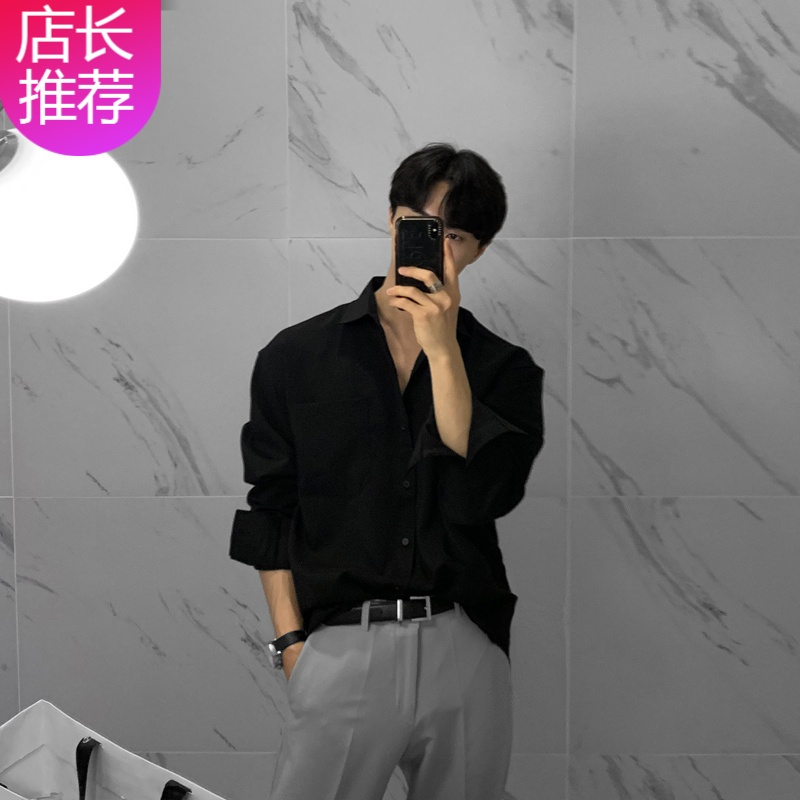 hlcoman黑色衬衫男高级感轻熟风英伦雅痞男装禁欲系ins潮牌西装内搭