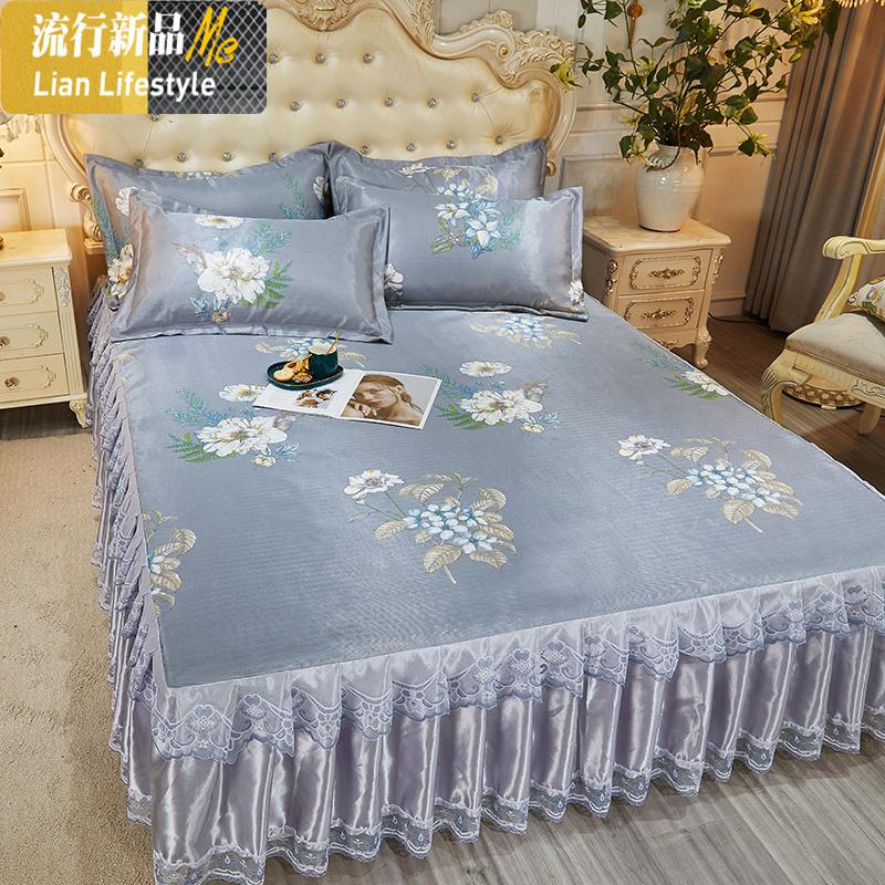 蕾丝床裙冰丝席三件套可水洗折叠式床罩夏凉席防滑床套空调软席子 三维工匠凉席/凉枕