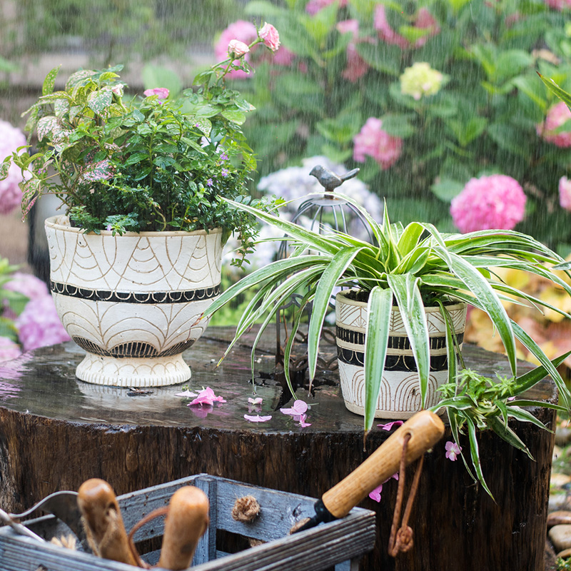 家柏饰(CORATED)埃及纹饰柱盆高脚花盆花器花瓶特大型号艺术风格花园装饰 埃及古纹饰高盆底部已打孔 中高清大图