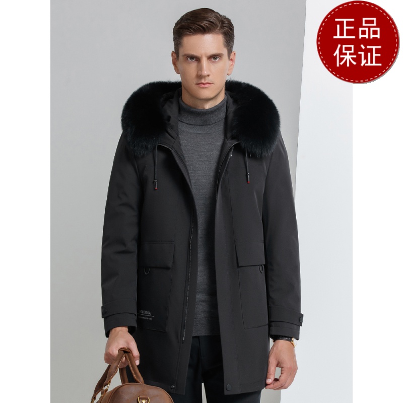 活里活面派克服男皮草狐狸毛领派克服男毛皮一体貂绒内胆中长款大衣皮草春秋装外套2024冬装新款皮草真皮大码外套男装高清大图
