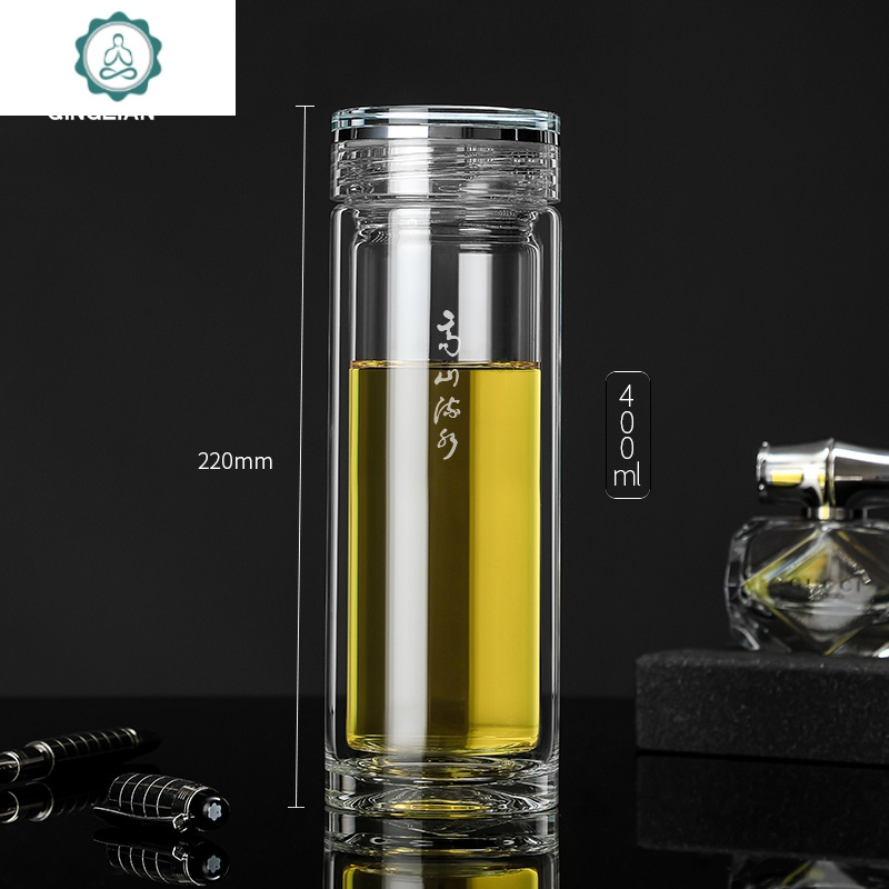 高山流水杯车载水杯男女商务水晶茶杯双层隔热 玻璃杯