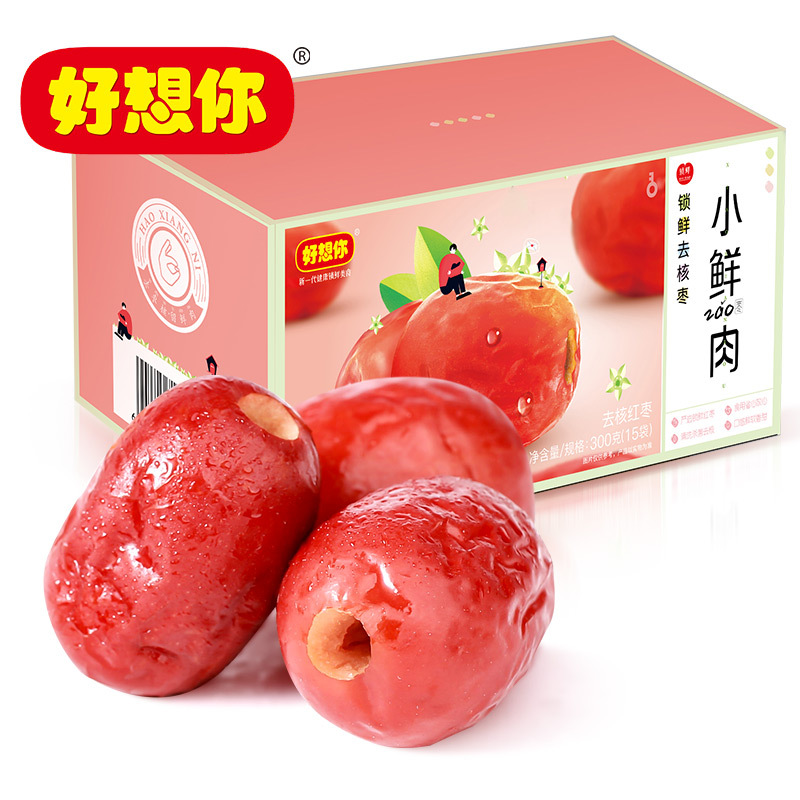 [好想你_小鲜肉枣300g]新疆特产红枣无核灰枣即食泡茶零食礼包