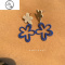 JiMiA.MU 油画少女/原创法式设计宝蓝色镂空花朵撞色米白银针耳环耳夹