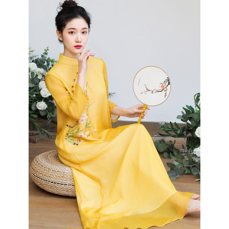 艳如飞茶艺服装禅服茶服女改良唐装古风女装日常汉服中国风旗袍连衣裙夏连衣裙