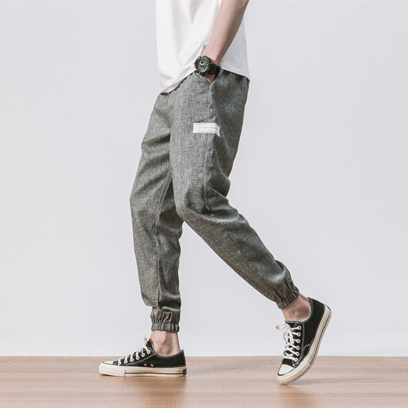 春夏小脚灯笼裤男士长裤子加肥加大码亚麻中国风宽松棉麻潮哈伦裤