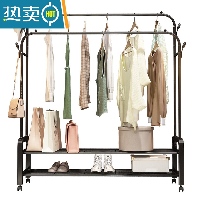 敬平晾衣架落地衣帽架室内简约卧室挂衣架简易凉架子晾衣 升级-黑[网+钩]高清大图