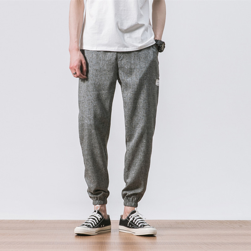 春夏小脚灯笼裤男士长裤子加肥加大码亚麻中国风宽松棉麻潮哈伦裤