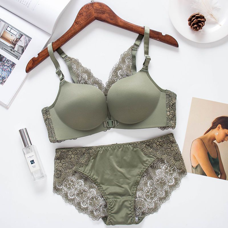 yuyi原创文胸套装女前扣无钢圈无痕内衣女胸罩性感美背聚拢上托调整型