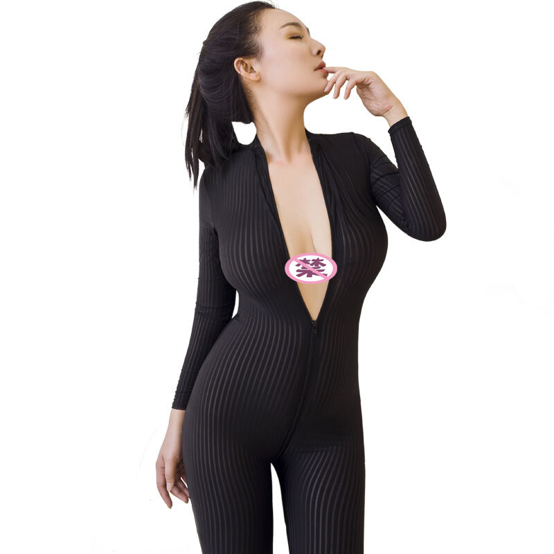 欲之诱惑 连体情趣内衣 女性感包身服夜店表演制服激情诱惑 开档制服连身袜 性感挑逗睡 条纹黑开档连身服 默认尺寸 条纹黑开档连身服 默认尺寸