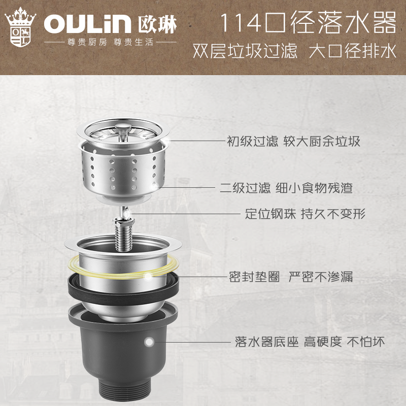 欧琳水槽石英石水槽黑色哑光直径410mm花岗岩厨房洗菜盆西厨吧台餐边柜槽 黑GS101裸槽 φ410黑色石英石高清大图