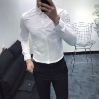 新款时尚简约绣花长袖衬衫男韩版修身英伦百搭日常款休闲衬衣潮