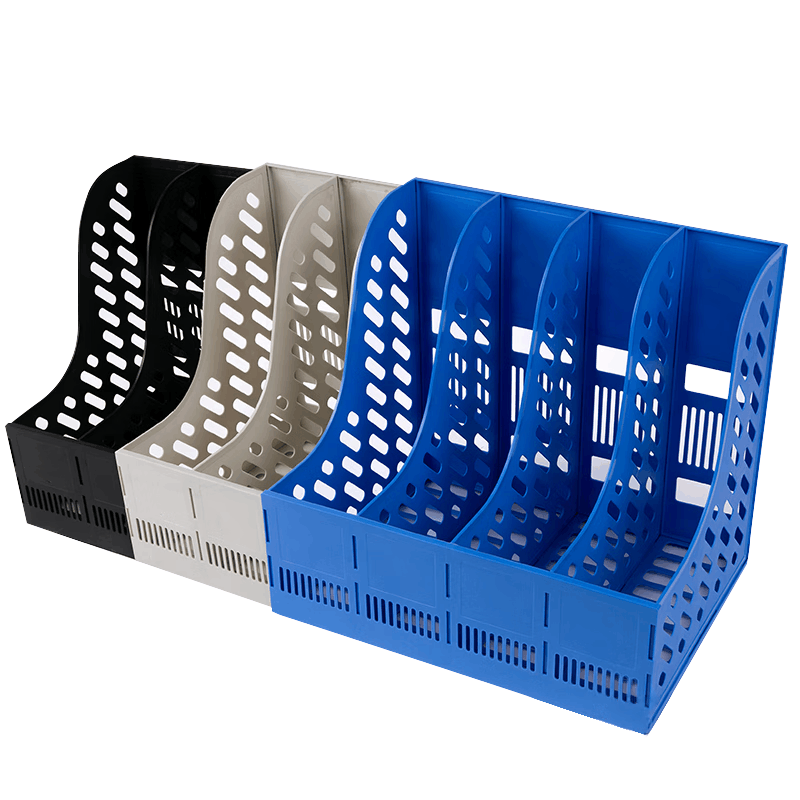 优拉四联多功能文件框9501DS 办公资料架档案文件盘收纳框简易桌面带笔筒文件筐置物架 混色图片