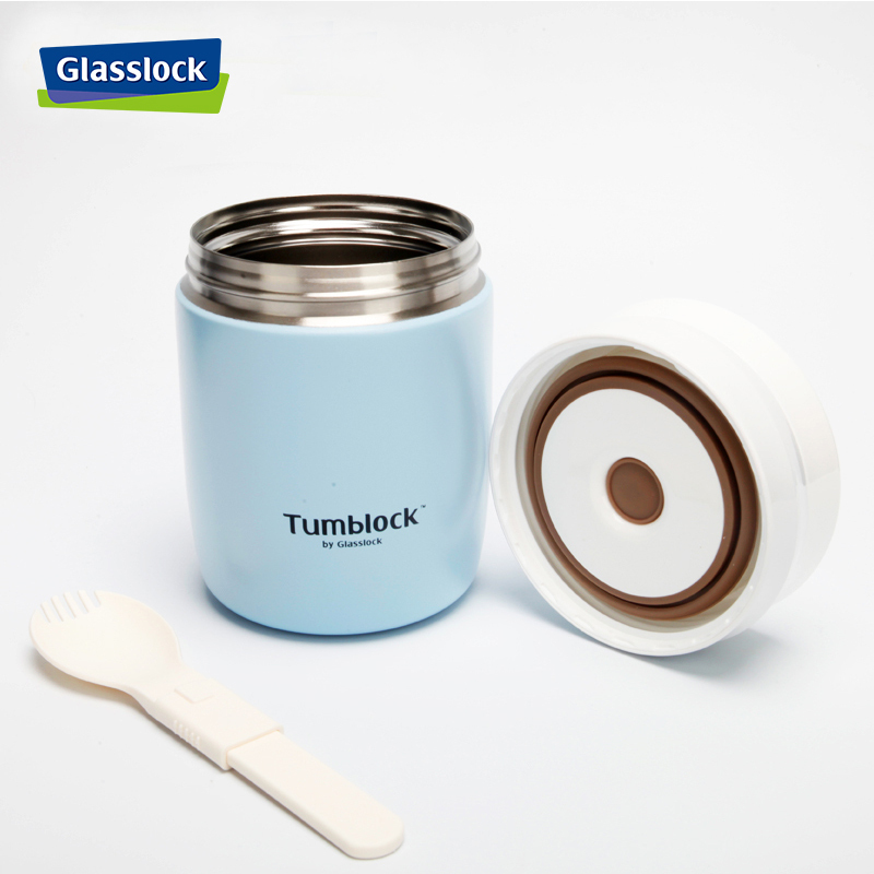 三光云彩(GLASSLOCK)GTL3211B保温杯真空焖烧杯380ml便携式304不锈钢学生保温桶蓝色焖烧罐饭盒