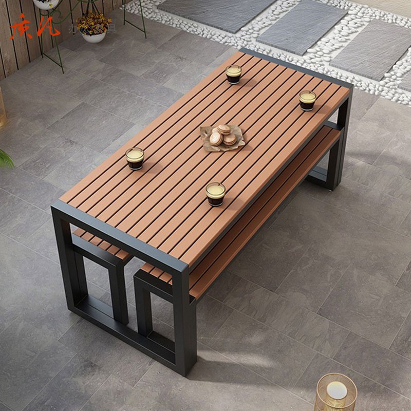 质凡户外餐桌庭院阳台露天桌子塑木室外餐桌 长凳子108x30x45cm