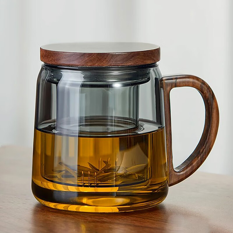 贞喜 耐高温玻璃茶杯茶水分离泡茶杯过滤大容量办公室喝茶杯子个人专用500ml