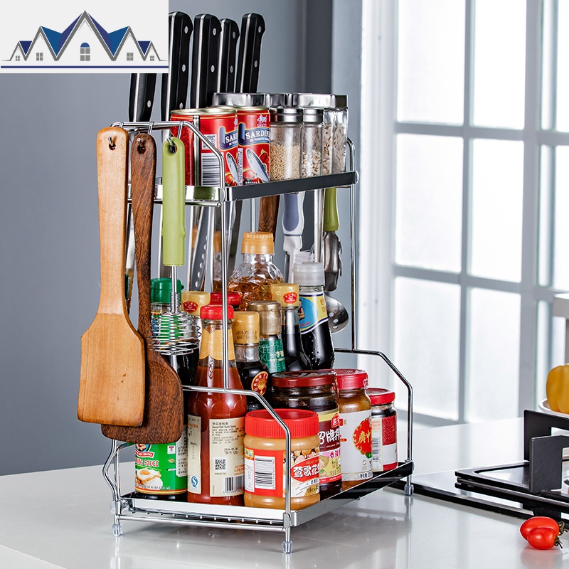 双层调味料架壁挂储物收纳架家用刀架用品厨具厨房置物架落地多层_16_373高清大图