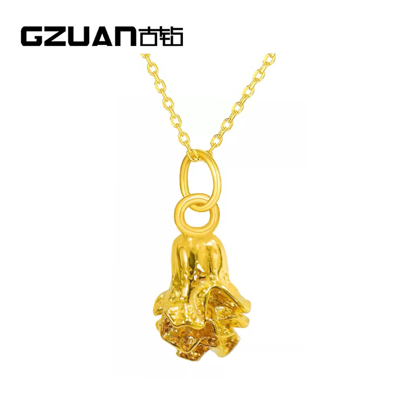 GZUAN古钻珠宝 百财白菜 黄金3D硬金无氰工艺百财女士吊坠 赠银镀金项链 YJD0050