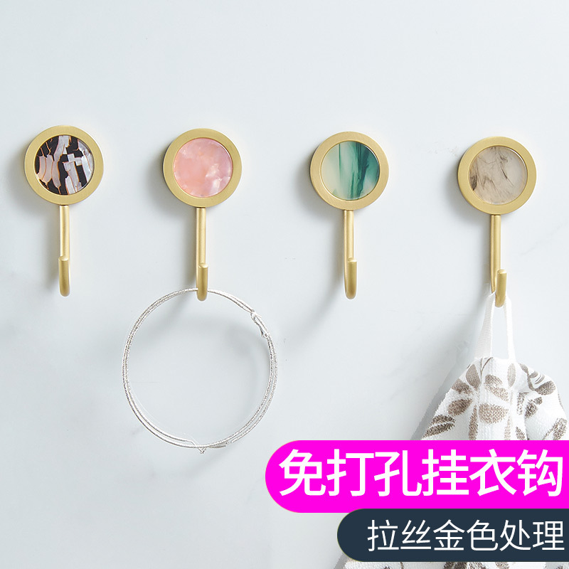 免打孔轻奢后挂衣钩衣服挂钩壁挂墙壁玄关浴室闪电客毛巾钩单个衣帽钩 弯挂钩-橘色-单个-免打孔-黑色