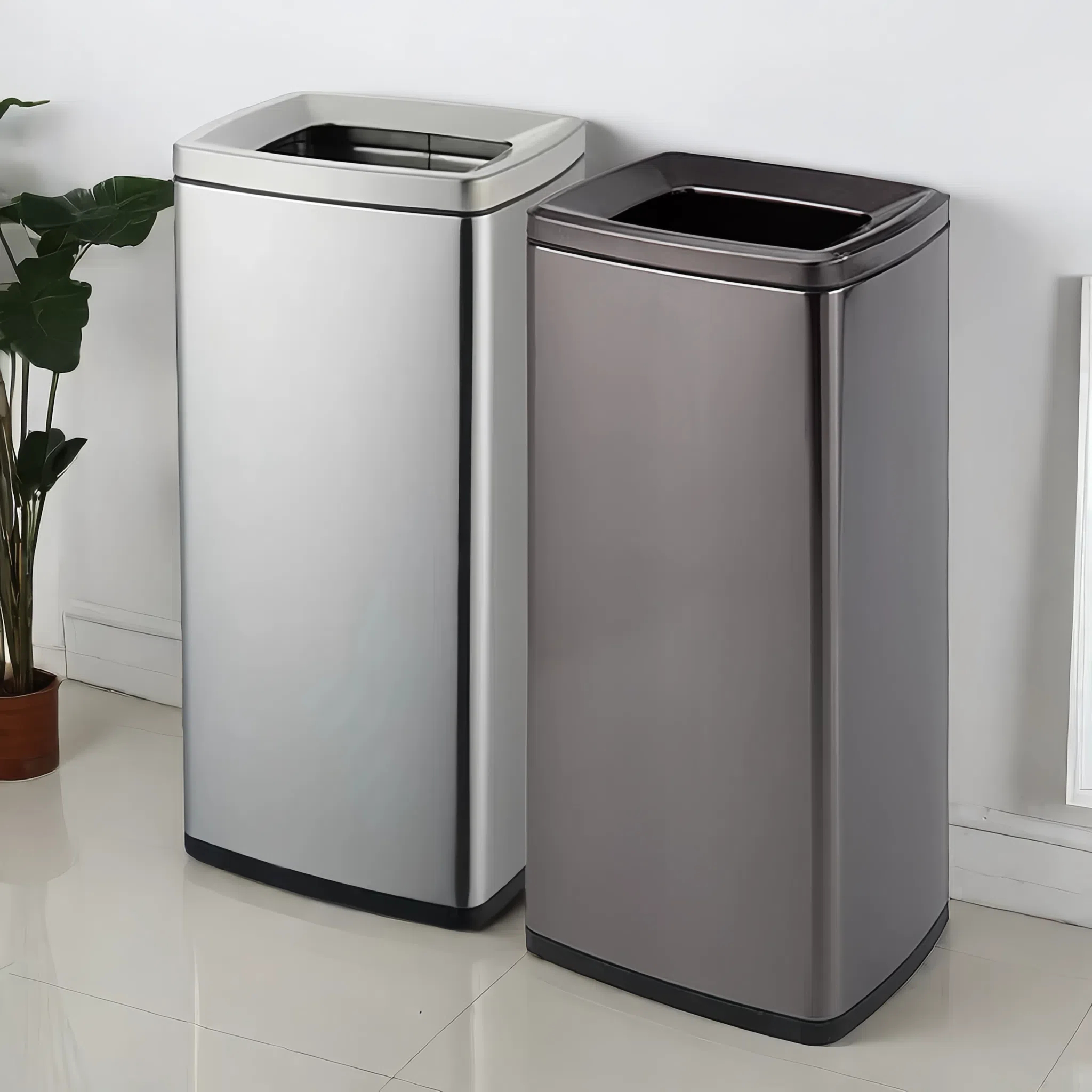 黎珞兴垃圾桶烤漆黑25*25*65cm个高清大图