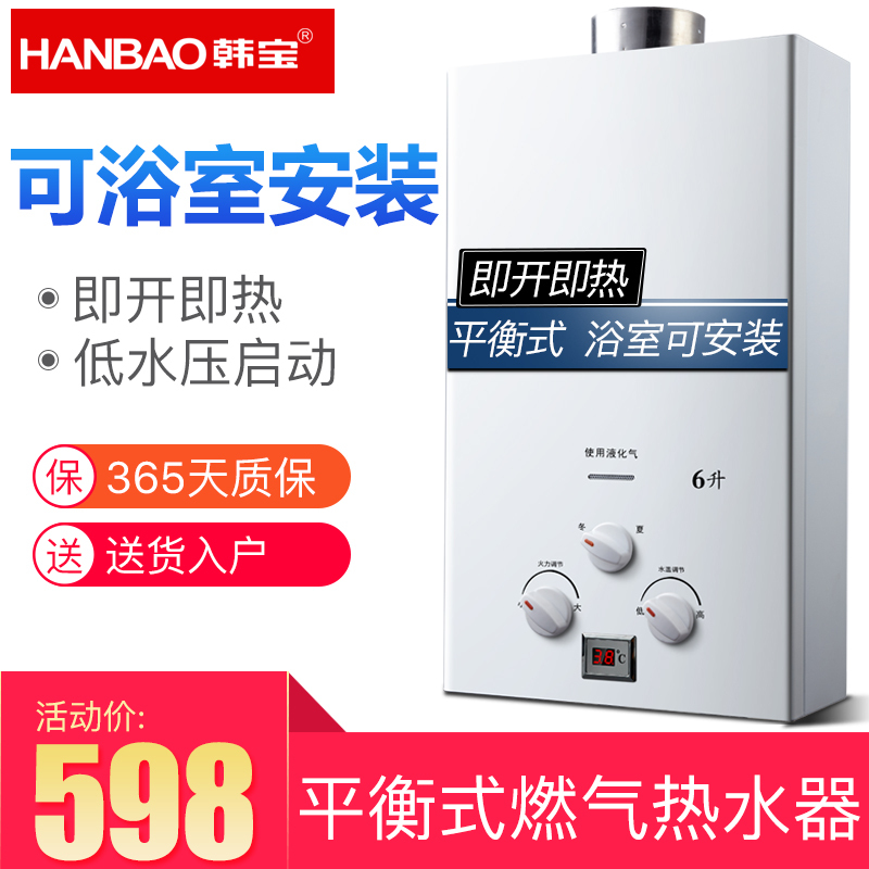 韩宝（HANBAO）6升平衡式热水器燃气天然气 液化气煤气浴室内燃气热水器DSP01-6