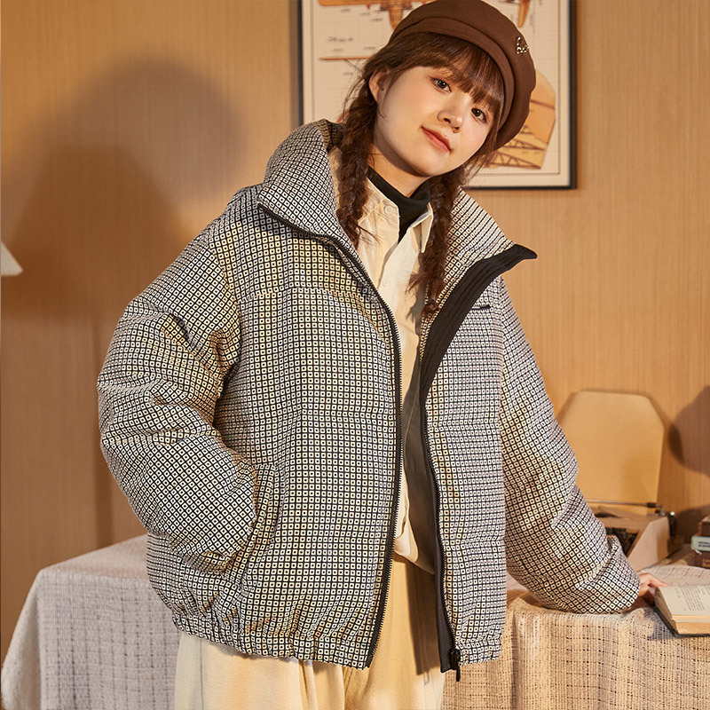 [1折价133元]唐狮冬季新款羽绒服女立领满身印设计感时尚潮流秋冬加厚防风外套
