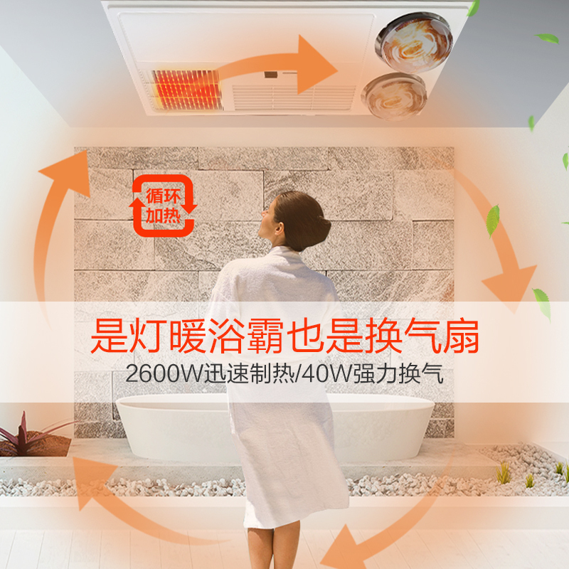 巴洛斯顿集成吊顶多功能新品浴霸风暖灯暖双模式取暖五合一暖风机银