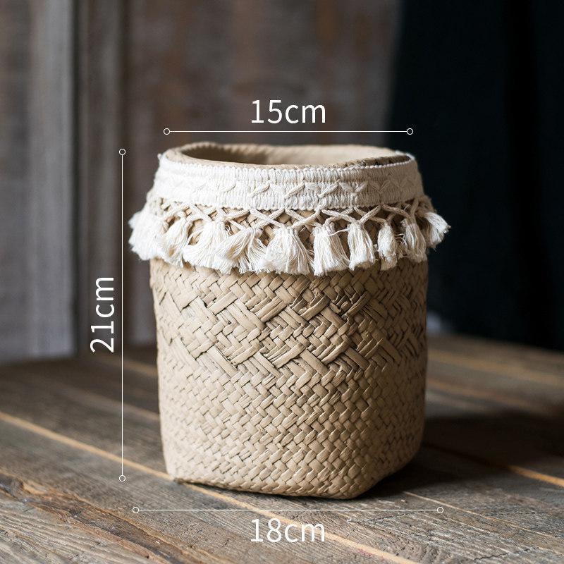 美帮汇编效果水泥花器 装饰流苏花盆套盆 土培盆栽艺术摆件 高款(小)底部有孔 大高清大图