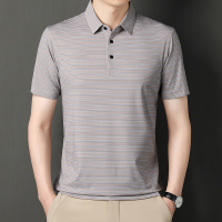 正品夏季新款桑蚕丝短袖T恤男士休闲冰丝POLO衫男翻领 175/XL建议135-155斤 米色-72307