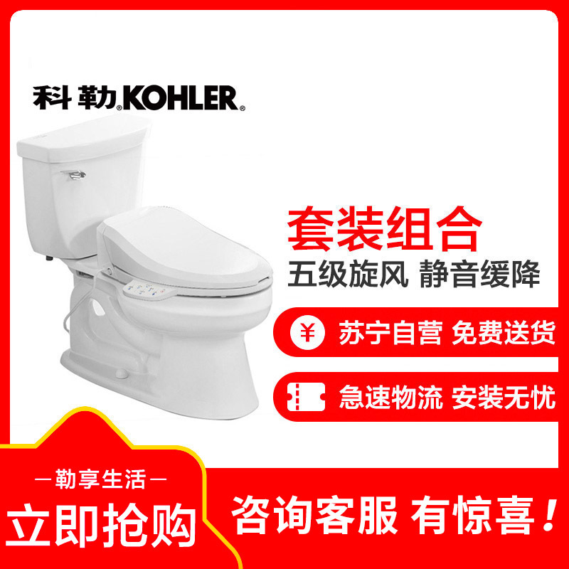 科勒KOHLER马桶 星玛龙分体五级旋风座便器 节水静音缓降坐便器K-77033T智能盖板4737套装
