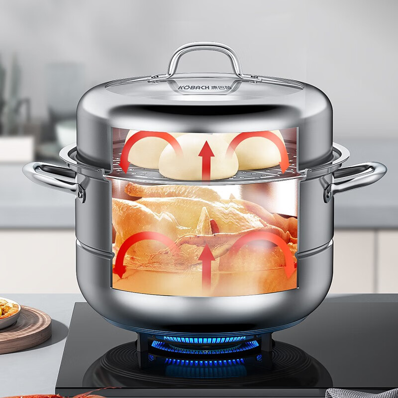 康巴赫欧式不锈钢双层蒸锅套装28cmKBH28TB2高清大图