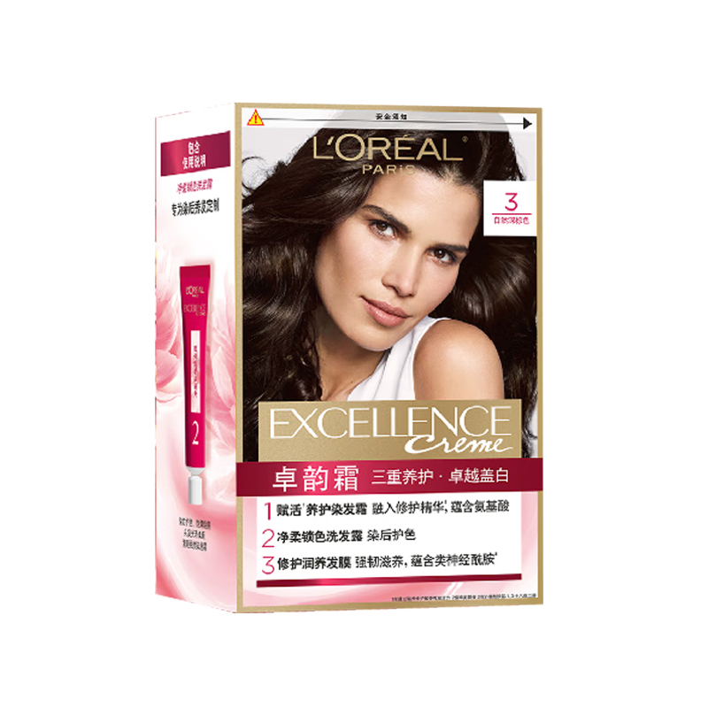 欧莱雅(LOREAL)卓韵霜护发染发剂#3(自然深棕色)(不伤发染发膏 染发剂 遮白发 男女通用)