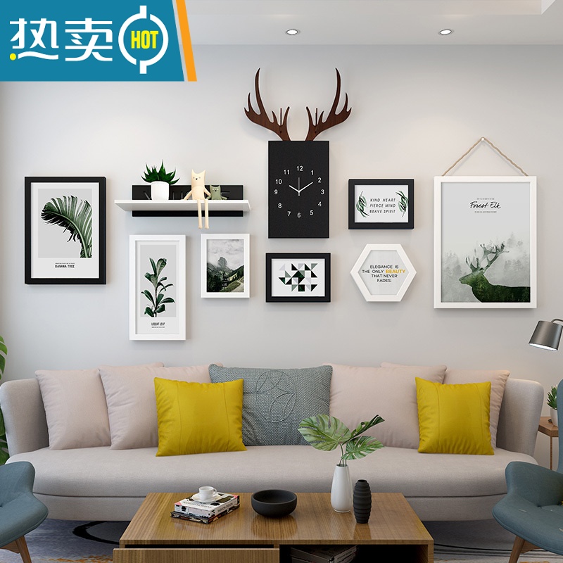 敬平北欧客厅装饰画沙发背景墙钟表画餐厅墙面墙壁画卧室房间床头挂画装饰画 森林物语+黑白钟表款 占墙面积165*97cm实木20mm厚板组合一套价
