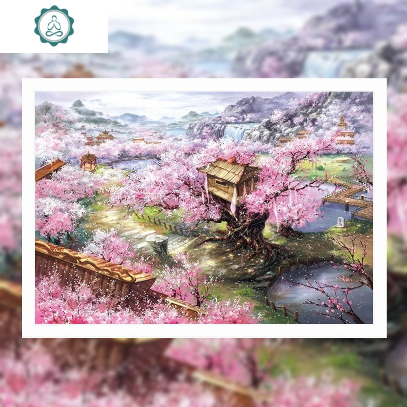 钻石画2019新款浪漫樱花风景5d点贴钻十字绣现代简约客厅卧室满钻 封后 满钻[80*55厘米]自封袋九钻笔