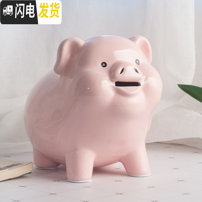 三维工匠存钱罐大人家用简约现代网红不可取存可儿童创意容量陶瓷猪プレゼ 8寸粉色:有取钱口/取塞子拿钱储蓄罐