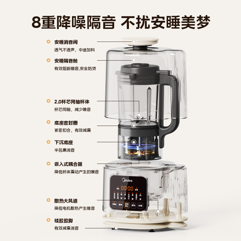 美的破壁机自动清洗多功能家用榨汁机玻璃杯定时搅拌机破壁机 MJ-PB40ST11高清大图