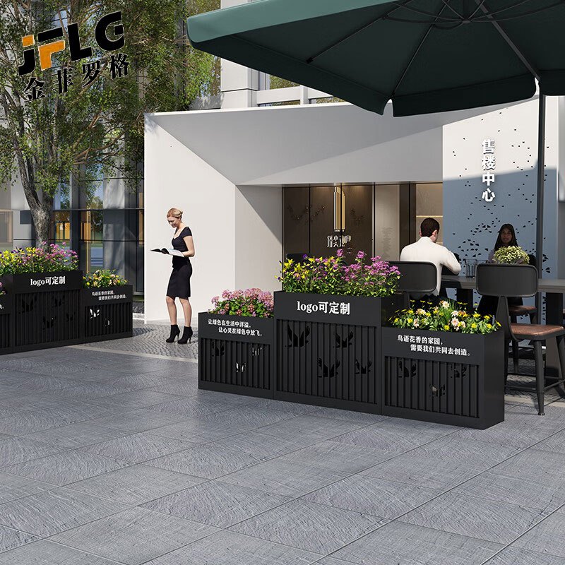 苏宁 金菲罗格 办公家具 可定制logo户外商业镀锌钢板花箱 棕色花箱60x30x40cm高清大图