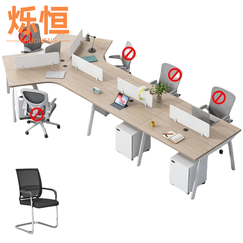 烁恒 员工办公桌 七人位含柜含椅 套高清大图