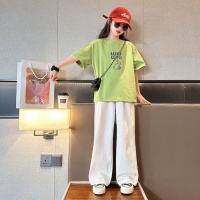 女童短袖夏装棉T恤夏季新款儿童半袖t女中大童装宽松上衣洋气潮_94 160（建议身高160CM左右） TT60绿色一宽松升级版