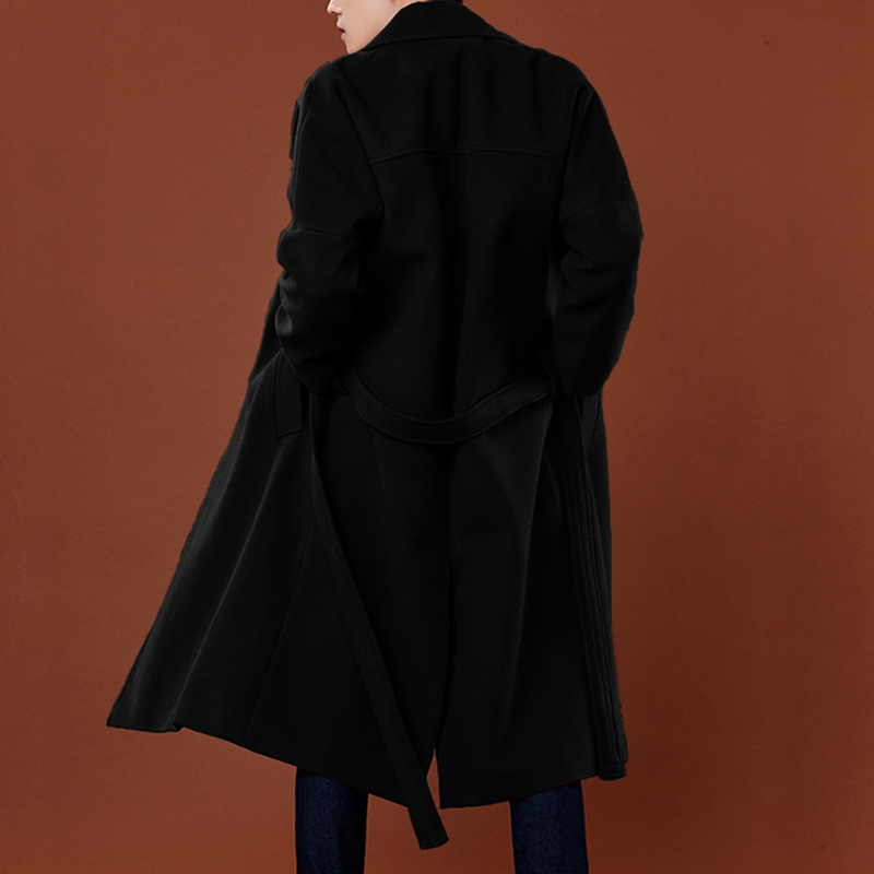 YUANSU秋冬装长款毛呢大衣男韩版宽松日系过膝风衣外套加厚保暖呢子大衣风衣