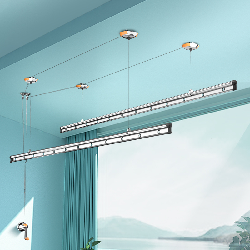 好太太晾衣架手摇晒客系列升降晾衣杆室内阳台手动双杆折叠伸缩晾衣架